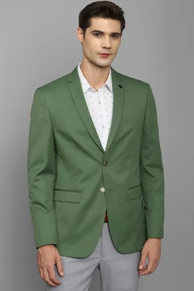 Men Green Slim Fit Textured Formal Blazer